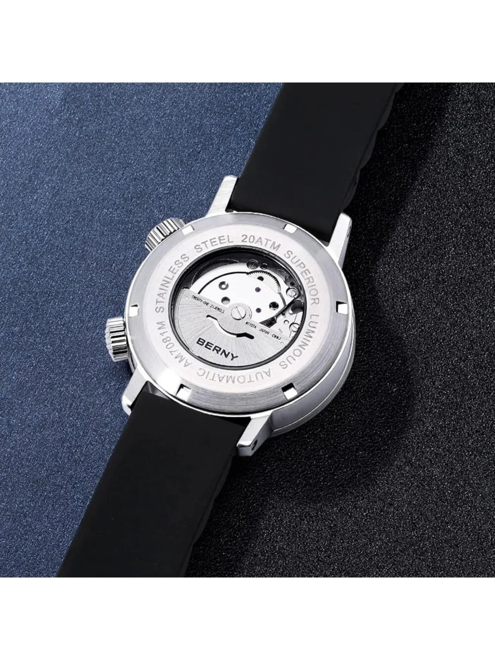 Men's Yellow Automatic Dive Waterproof Mechanical Movement Silicone Band Watches